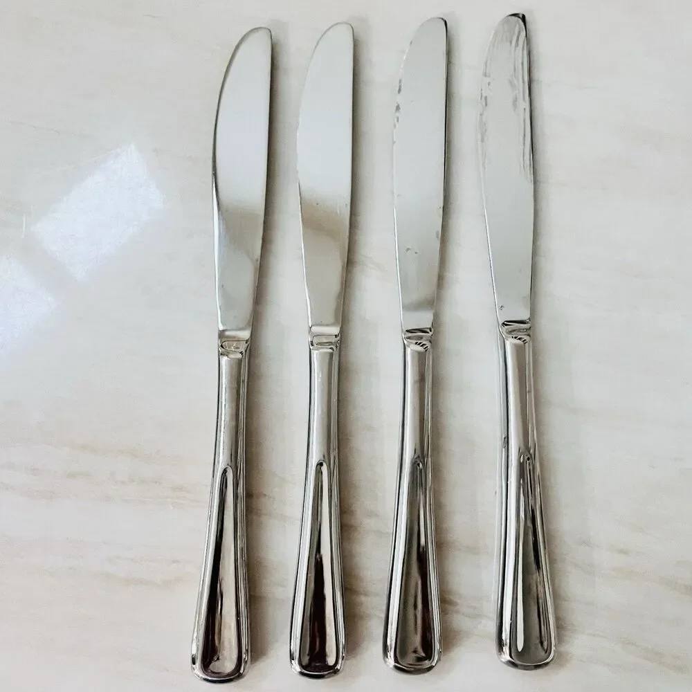 4pc HAMPTON SILVERSMITHS Lausanne Dinner Knife 9 1/2” Stainless Bevel Front/Back